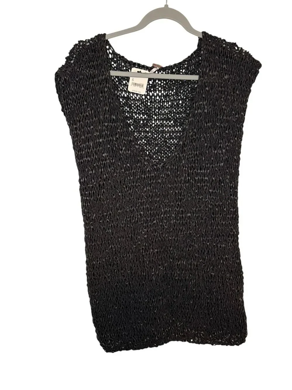 Free People Billie Vegan Leather Open Weave Tunic Black Size Small NWT